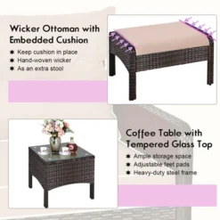 Costway 5 PCS Patio Rattan Wicker Furniture Set Sofa Ottoman Coffee Table Cushioned Yard -Costway GUEST 11a7f3a2 5d2a 41a6 a14f be10fdff4503