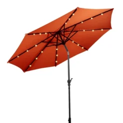 Costway 10FT Patio Solar Umbrella LED Patio Market Steel Tilt W/Crank Outdoor OrangeBlue New
