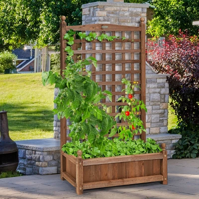Costway Solid Wood Planter Box With Trellis Weather-Resistant Outdoor 25''x11''x48'' 1 Costway Solid Wood Planter Box With Trellis Weather-Resistant Outdoor 25''x11''x48''