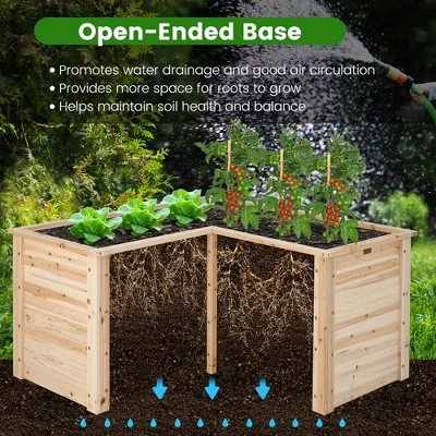 Costway 24'' L-Shaped Deep Root Planter Box Wooden Raised Garden Bed With Open-Ended Base 6 Costway 24'' L-Shaped Deep Root Planter Box Wooden Raised Garden Bed With Open-Ended Base - Image 6