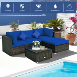 Costway 5PCS Outdoor Patio Rattan Furniture Set Sectional Conversation TurquoiseNavyBlack Cushion -Costway GUEST 125ca1a5 7a9d 427a a6de a53ca052d1a2