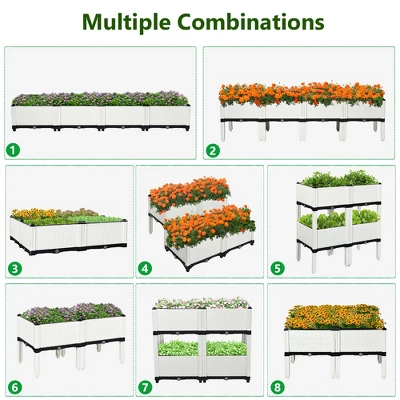 Costway Set Of 4 Raised Garden Bed Elevated Flower Vegetable Herb Grow Planter Box White 5 Costway Set Of 4 Raised Garden Bed Elevated Flower Vegetable Herb Grow Planter Box White - Image 5