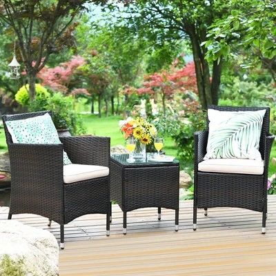 Costway Outdoor 3 PCS PE Rattan Wicker Furniture Sets Chairs Coffee Table Garden 6 Costway Outdoor 3 PCS PE Rattan Wicker Furniture Sets Chairs Coffee Table Garden - Image 6