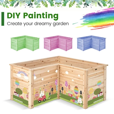 Costway 24'' L-Shaped Deep Root Planter Box Wooden Raised Garden Bed With Open-Ended Base 8 Costway 24'' L-Shaped Deep Root Planter Box Wooden Raised Garden Bed With Open-Ended Base - Image 8
