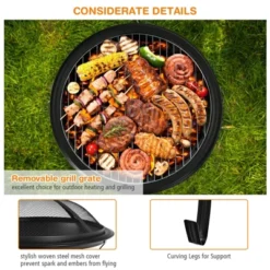 Costway 22'' Steel Outdoor Fire Pit Bowl BBQ Grill W/ Wood Grate Cooking Grate Poker -Costway GUEST 12d01727 83c5 44c5 bd81 1acea1ff9781