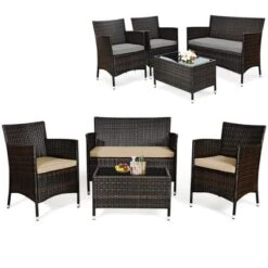 Costway 4PCS Patio Wicker Furniture Set Sofa Chair With Brown & Grey Cushion Covers Garden 21 Costway 4PCS Patio Wicker Furniture Set Sofa Chair With Brown & Grey Cushion Covers Garden -Costway GUEST 132ddc6b b7ec 4c50 a4fc 7cd846ece84b