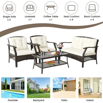 Costway 8 PCS Outdoor Rattan Conversation Set Patio Rattan Sofa Set W/ Protective Cover 8 Costway 8 PCS Outdoor Rattan Conversation Set Patio Rattan Sofa Set W/ Protective Cover - Image 8