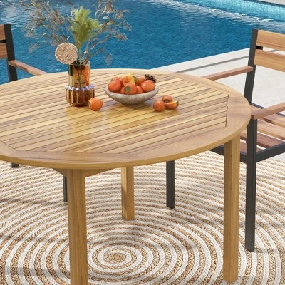 Costway Patio Dining Table Acacia Wood Round Outdoor Bistro Table 4-Person For Deck Lawn 2 Costway Patio Dining Table Acacia Wood Round Outdoor Bistro Table 4-Person For Deck Lawn - Image 2