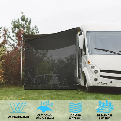 Costway 9' X 7'RV Awning Side Shade Black Mesh Screen Sunshade With Complete Kits 2 Costway 9' X 7'RV Awning Side Shade Black Mesh Screen Sunshade With Complete Kits - Image 2