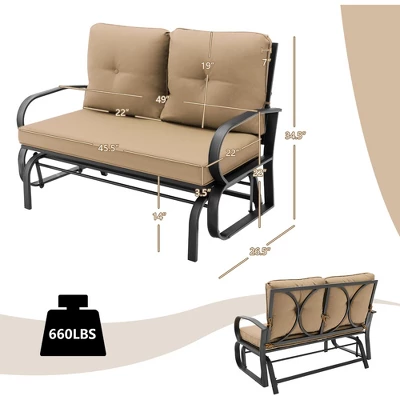 Costway Patio 2-Person Glider Bench Rocking Loveseat Cushioned Armrest Brick RedBeigeBlue 3 Costway Patio 2-Person Glider Bench Rocking Loveseat Cushioned Armrest Brick RedBeigeBlue - Image 3