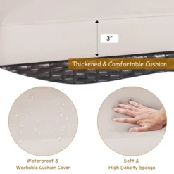 Costway 3PCS Patio Wicker Sofa Set Acacia Wood Frame With Beige &Turquoise Cushion Covers -Costway GUEST 150134d9 6bd6 44fa 90bb edabadd4ae78