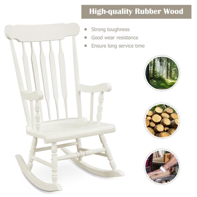 Costway Set Of 2 Wood Rocking Chair Glossy Finish White Coffe 6 Costway Set Of 2 Wood Rocking Chair Glossy Finish White Coffe - Image 6