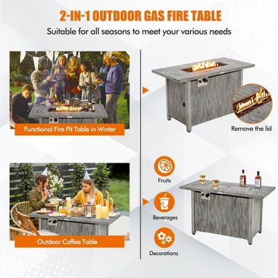 Costway 43-inch Propane Gas Fire Pit Table Wood-like Metal Fire Table WithProtective Cover 6 Costway 43-inch Propane Gas Fire Pit Table Wood-like Metal Fire Table WithProtective Cover - Image 6