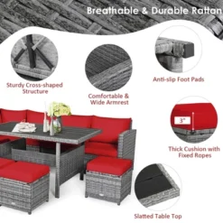 Costway 7 PCS Patio Rattan Dining Set Sectional Sofa Couch Ottoman Garden WhiteRedBlack 22 Costway 7 PCS Patio Rattan Dining Set Sectional Sofa Couch Ottoman Garden WhiteRedBlack -Costway GUEST 1533b909 f34c 4242 bc99 c943d85a41de