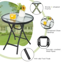 Costway Patio Folding Round Glass Side Table Bistro Coffee Table Plant Stand 12 Costway Patio Folding Round Glass Side Table Bistro Coffee Table Plant Stand -Costway GUEST 15340543 e0f0 458e baf3 a98419f0c76c