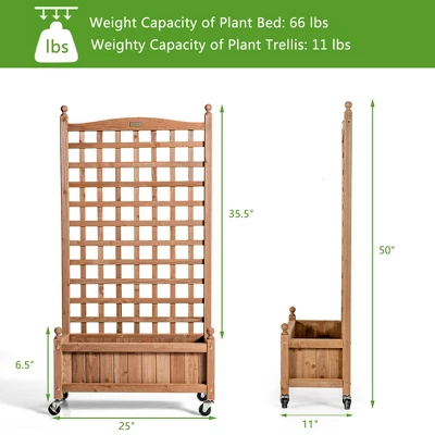 Costway 50in Wood Planter Box W/Trellis Mobile Raised Bed For Climbing Plant 1 Costway 50in Wood Planter Box W/Trellis Mobile Raised Bed For Climbing Plant