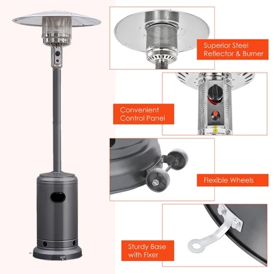 Costway 50000 BTU Propane Patio Heater Standing LP Gas Steel W/ Wheels Grey 6 Costway 50000 BTU Propane Patio Heater Standing LP Gas Steel W/ Wheels Grey - Image 6