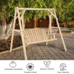 Costway A-Frame Wooden Porch Swing Outdoor Garden Rural Torched Log Curved Back Bench -Costway GUEST 1576142e 450f 4264 ae17 5e0b8196d8a0