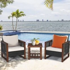 Costway 3PCS Patio Wicker Furniture Set Solid Wood Frame Cushion Sofa W/ Square Table Shelf 23 Costway 3PCS Patio Wicker Furniture Set Solid Wood Frame Cushion Sofa W/ Square Table Shelf -Costway GUEST 15c53282 0d43 4b15 9193 1498f3a16a23