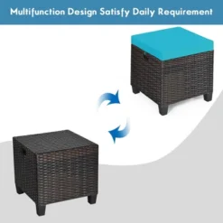 Costway 2PCS Patio Rattan Ottoman Cushioned Seat W/ Foot Rest Turquoise -Costway GUEST 15da78b2 c61f 4176 bf9c ec7dc342e045