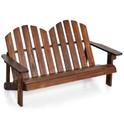 Costway 2 Person Adirondack Chair Kid Solid Wood Loveseat Backrest Arm Rest Patio Coffee/White -Costway GUEST 160369b3 eb06 42ab 9d3e 64d35c1c1796