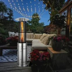 Costway 34000 BTU Patio Heaters Stainless Steel Round Propane Glass Tube Flame W/Wheels -Costway GUEST 16a381da 1aee 437c 85f3 ef8107f9bd1f