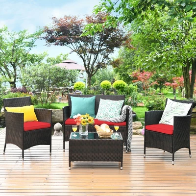 Costway 4PCS Rattan Patio Furniture Set Cushioned Sofa Chair Coffee Table 12 Costway 4PCS Rattan Patio Furniture Set Cushioned Sofa Chair Coffee Table - Image 12