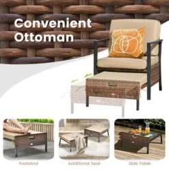 Costway 5PCS Patio Wicker Conversation Set Space Saving Cushions Chairs With Ottomans Table -Costway GUEST 16cdfbd8 41e6 486f 9f1f 0d3e90f90613