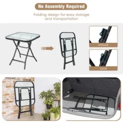 Costway Patio Folding Square Glass Side Table Bistro Coffee Table Plant Stand -Costway GUEST 16e4c3a7 770f 4980 8c45 13a9155e7068
