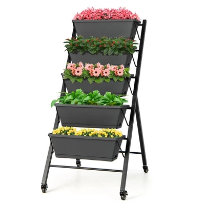 Costway 5-Tier Vertical Raised Garden Bed Elevated Planter With Wheels & Container Boxes Black 9 Costway 5-Tier Vertical Raised Garden Bed Elevated Planter With Wheels & Container Boxes Black - Image 9