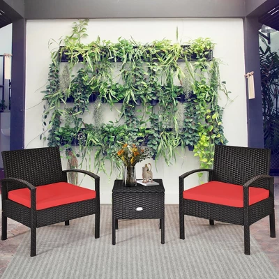 Costway 3PCS Patio Rattan Furniture Set Storage Table Cushioned Sofa Deck RedTurquoise 10 Costway 3PCS Patio Rattan Furniture Set Storage Table Cushioned Sofa Deck RedTurquoise - Image 10