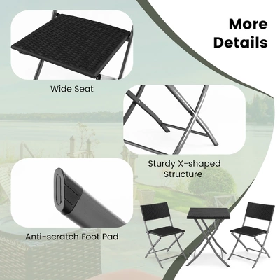 Costway 3PCS Patio Folding Rattan Bistro Set Chairs Backrest Table Garden Deck 8 Costway 3PCS Patio Folding Rattan Bistro Set Chairs Backrest Table Garden Deck - Image 8