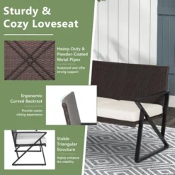 Costway 4PCS Patio Rattan Wicker Rocking Chairs Loveseat Table Rocker Set Cushions Porch -Costway GUEST 17304c32 902a 47f3 86a0 3218734e2cdd