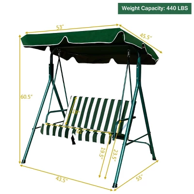 Costway Loveseat Patio Canopy Swing Glider Hammock Cushioned Steel Frame Outdoor Green 4 Costway Loveseat Patio Canopy Swing Glider Hammock Cushioned Steel Frame Outdoor Green - Image 4