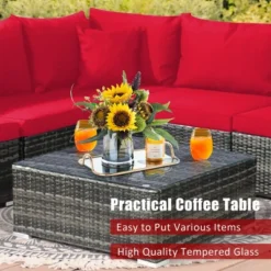 Costway 7PCS Patio Rattan Furniture Set Sectional Sofa Garden Red Cushion 14 Costway 7PCS Patio Rattan Furniture Set Sectional Sofa Garden Red Cushion -Costway GUEST 178158c5 748e 4b47 9729 2358f3ed1fb8