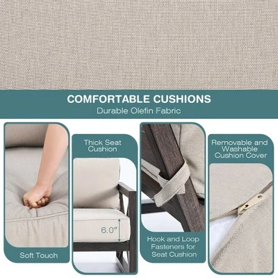 Costway 2PCS Patio Loveseat Coffee Table Set 6'' Thick Cushion Garden Beige 4 Costway 2PCS Patio Loveseat Coffee Table Set 6'' Thick Cushion Garden Beige - Image 4