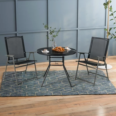 Costway 34 Inch Patio Dining Table Round Tempered Glass Tabletop With 1.5'' Umbrella Hole 5 Costway 34 Inch Patio Dining Table Round Tempered Glass Tabletop With 1.5'' Umbrella Hole - Image 5