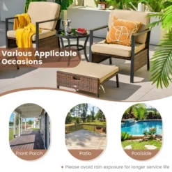 Costway 5PCS Patio Wicker Conversation Set Space Saving Cushions Chairs With Ottomans Table -Costway GUEST 17dee4fa 2050 48e8 875d ee9407d14625