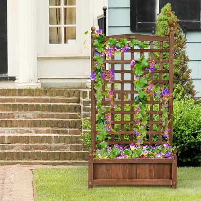Costway Solid Wood Planter Box With Trellis Weather-Resistant Outdoor 25''x11''x48'' 3 Costway Solid Wood Planter Box With Trellis Weather-Resistant Outdoor 25''x11''x48'' - Image 3