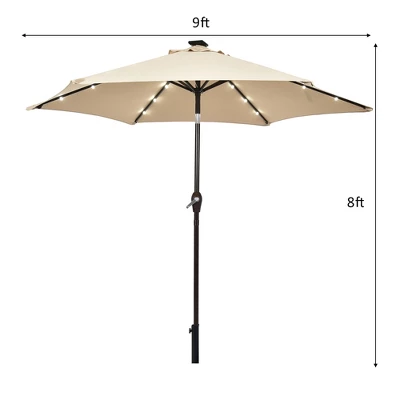 Costway 9' Solar LED Lighted Patio Market Umbrella Tilt Adjustment Crank Lift 2 Costway 9' Solar LED Lighted Patio Market Umbrella Tilt Adjustment Crank Lift - Image 2