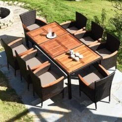 Costway 9PCS Patio Rattan Dining Set 8 Chairs Cushioned Acacia Table Top 11 Costway 9PCS Patio Rattan Dining Set 8 Chairs Cushioned Acacia Table Top -Costway GUEST 1879d11b efa3 4fa2 86a9 9f005b35a63f