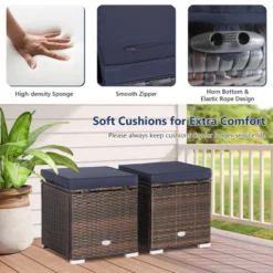 Costway 2PCS Patio Rattan Ottomans Seat Side Table Storage Box Footstool W/Cushions Navy -Costway GUEST 18a2a2b6 208f 4d6a a8cd 9a8079ce9141