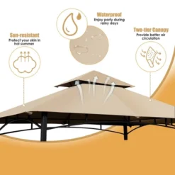 Costway 8' X 5' Outdoor Patio Barbecue Grill Gazebo W/ LED Lights 2-Tier Canopy Top Tan -Costway GUEST 18ac43e3 a457 4e6f 9bc8 38734c463c8d