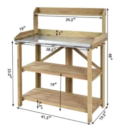 Costway Outdoor Garden Wooden Potting Work Bench Station Planting Workbench W/ 3 Shelf