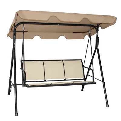Costway 3 Person Outdoor Patio Swing Canopy Awning Yard Furniture Hammock Steel Beige 1 Costway 3 Person Outdoor Patio Swing Canopy Awning Yard Furniture Hammock Steel Beige