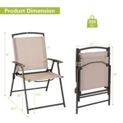 Costway 2 Pcs Patio Folding Sling Dining Chairs Armrests Steel Frame Outdoor Beige/Grey -Costway GUEST 18d3edbf e5d4 4992 b856 1226e6ef024e