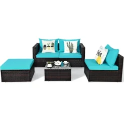 Costway 5PCS Patio Furniture Set Sectional Conversation Sofa Set W/ Coffee Table Blue -Costway GUEST 18d47c91 bf06 41fe bd3c c25aa2f7d1ea
