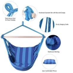 Costway Hammock Rope Chair Patio Porch Yard Tree Hanging Air Swing Outdoor (Blue) -Costway GUEST 190e8bb4 0839 4632 8943 4362c2c93647