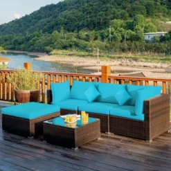 Costway 5PCS Outdoor Patio Rattan Furniture Set Sectional Conversation TurquoiseNavyBlack Cushion -Costway GUEST 1929d8ae 93ee 4e3f 87b5 6262e58f1ecd
