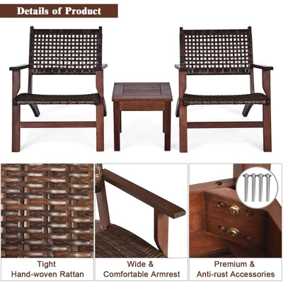 Costway 3PCS Patio Rattan Furniture Set Coffee Table 7 Costway 3PCS Patio Rattan Furniture Set Coffee Table - Image 7